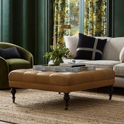 Fairfax Square Ottoman, Turned Leg with Tufted Top (26"-42")