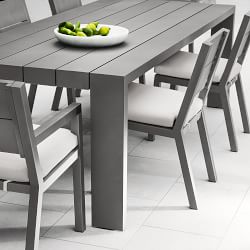 Larnaca Slate Grey Metal Dining Table (94"-108") &amp; All Weather Weave Chair Set