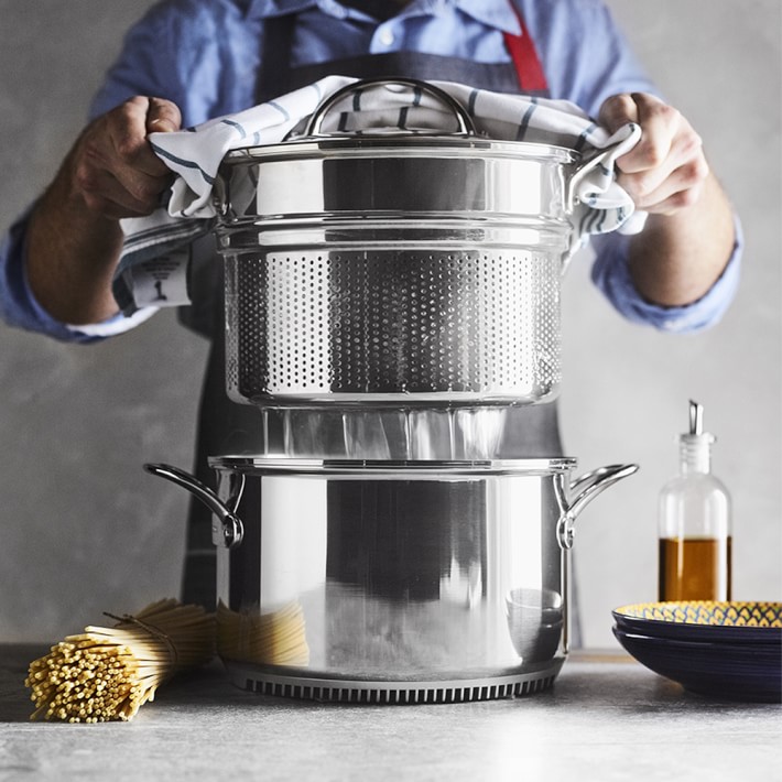 WILLIAMS-SONOMA ステンレス鍋 蓋付き 中型 Williams Sonoma Stainless-Steel Perforated Stock pot - 8-Qt