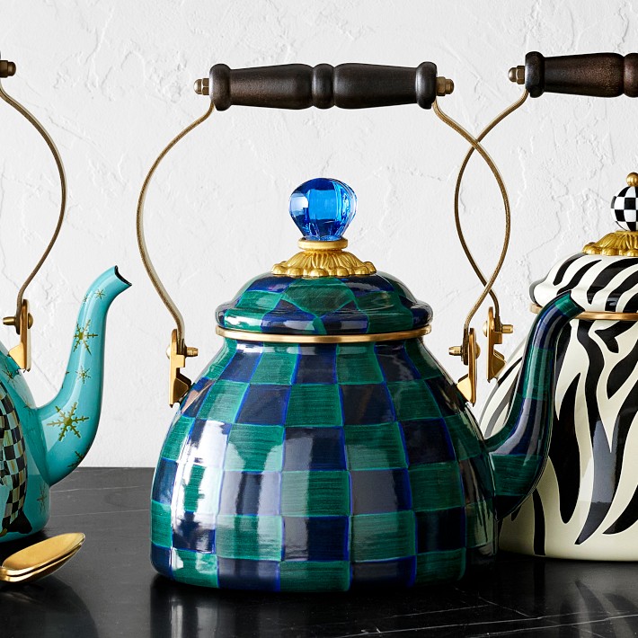 MacKenzie-Childs Juniper Check Tea Kettle | Williams Sonoma