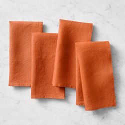 Italian Washed Linen Napkins, Set of 4, Pumpkin Orange
