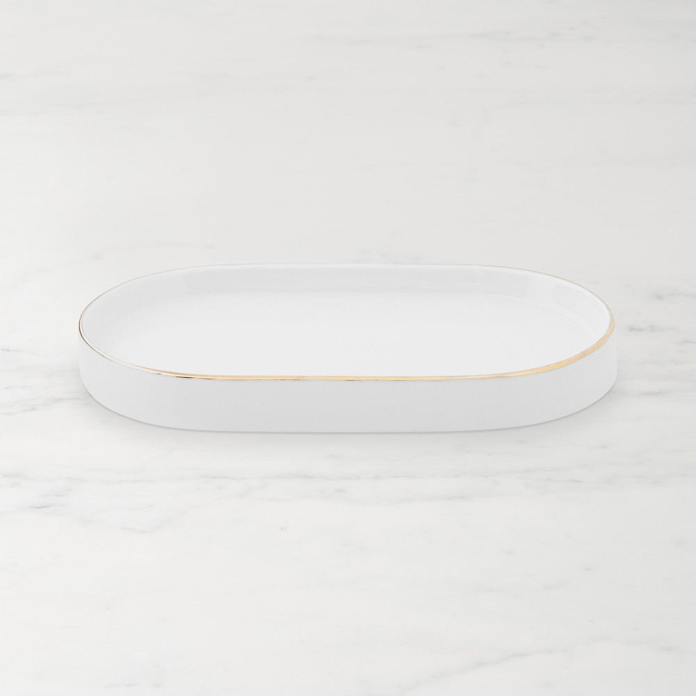 Ceramic Two-Bottle Caddy, White and Gold Porcelain