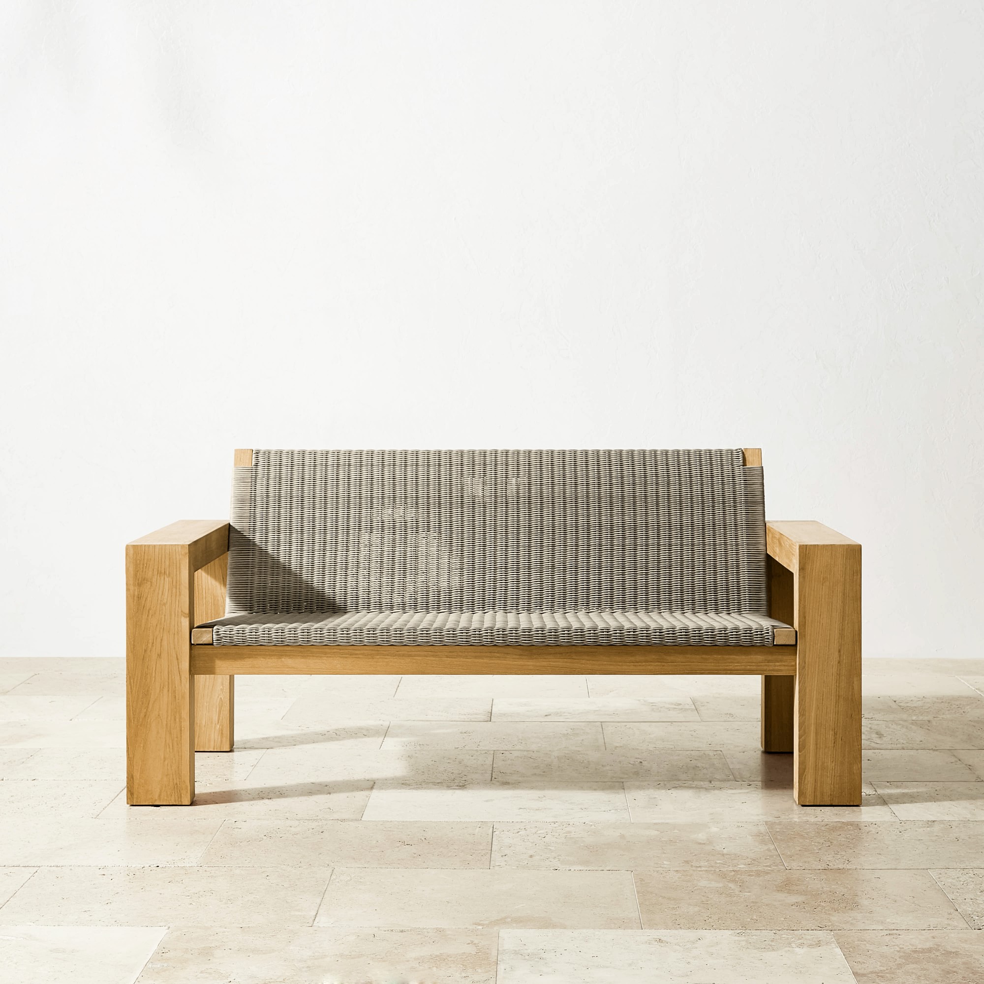 Larnaca Outdoor Teak Sofa, All-Weather Weave | Williams Sonoma
