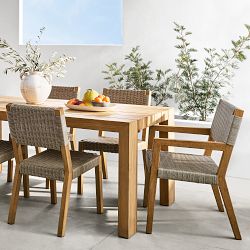 Larnaca Teak Extendable Dining Table (72"-118") &amp; All-Weather Weave Chair Set