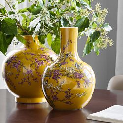 Yellow Hummingbird Ginger Jar Gourd Vase
