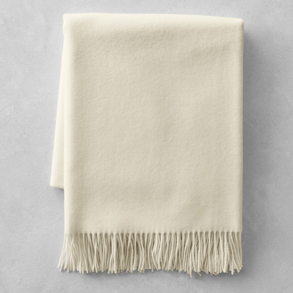 European Solid Cashmere Throw - 50" X 65", Ivory