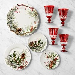 Woodland Berry 16-Piece Dinnerware Set with Wilshire Goblets, Red