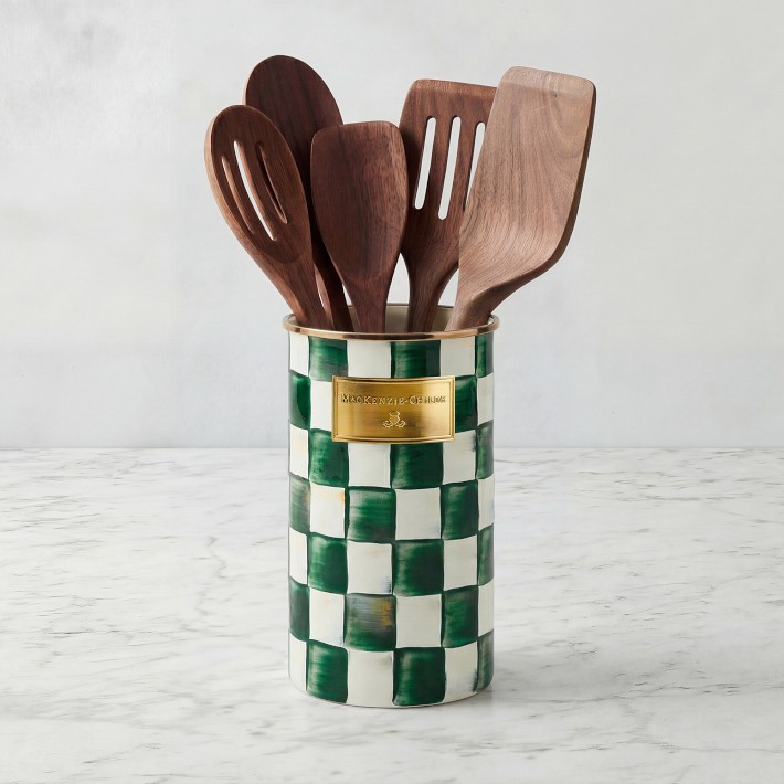 MacKenzie-Childs Mocha Check Utensil Holder | Williams Sonoma