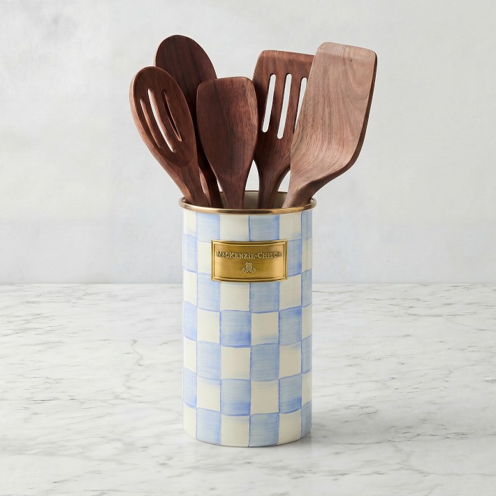 MacKenzie Childs Violet Check Utensil Holder | Williams Sonoma