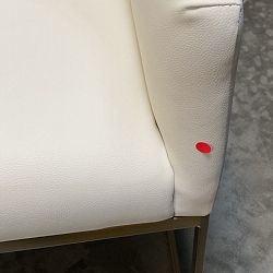 OPEN BOX:Bradley Curved Back Arm Chair Vegan Pebbled Leather, Ivory, Antique Brass