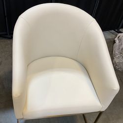 OPEN BOX:Bradley Curved Back Arm Chair Vegan Pebbled Leather, Ivory, Antique Brass