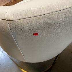 OPEN BOX:Bradley Curved Back Arm Chair Vegan Pebbled Leather, Ivory, Antique Brass