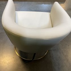 OPEN BOX:Bradley Curved Back Arm Chair Vegan Pebbled Leather, Ivory, Antique Brass