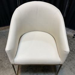 OPEN BOX:Bradley Curved Back Arm Chair Vegan Pebbled Leather, Ivory, Antique Brass