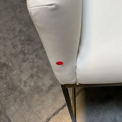 OPEN BOX:Bradley Curved Back Arm Chair Vegan Pebbled Leather, Ivory, Antique Brass