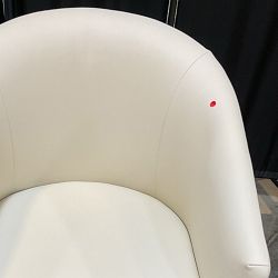 OPEN BOX:Bradley Curved Back Arm Chair Vegan Pebbled Leather, Ivory, Antique Brass