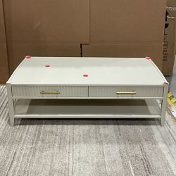 OPEN BOX:Lewis Coffee Table, Rectangular, Bone, Antique Brass