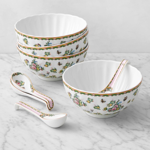 Famille Rose Noodle Bowls & Dumpling Spoons, 8-Piece Set