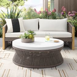 Pasadena Outdoor Fiberstone and Rope Round Coffee Table (44")