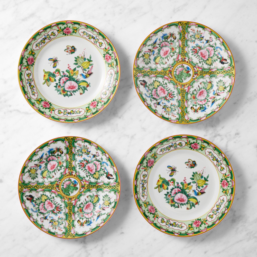 Famille Rose Mixed Salad Plates - Set of 4, Mixed Green