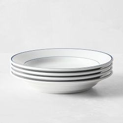 Apilco Tradition Porcelain Blue-Banded Soup Bowls, Set of 4