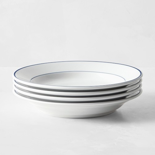 Apilco Tradition Porcelain Blue-Banded Soup Bowls, Set of 4