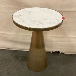 OPEN BOX:Lark Accent Table, Aluminum, Marble, Antique Brass, White