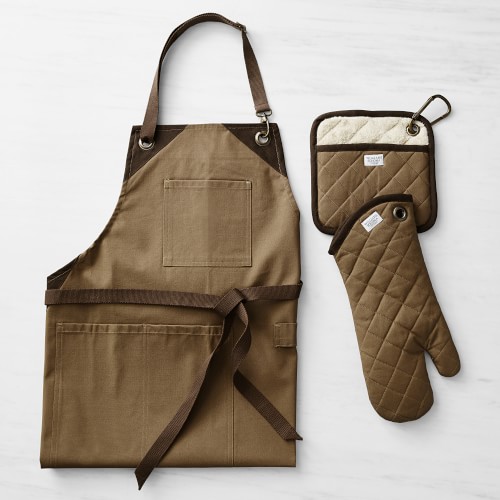 Williams Sonoma Grilling Apron, Oven Mitt, and Potholder Bundle, Brown