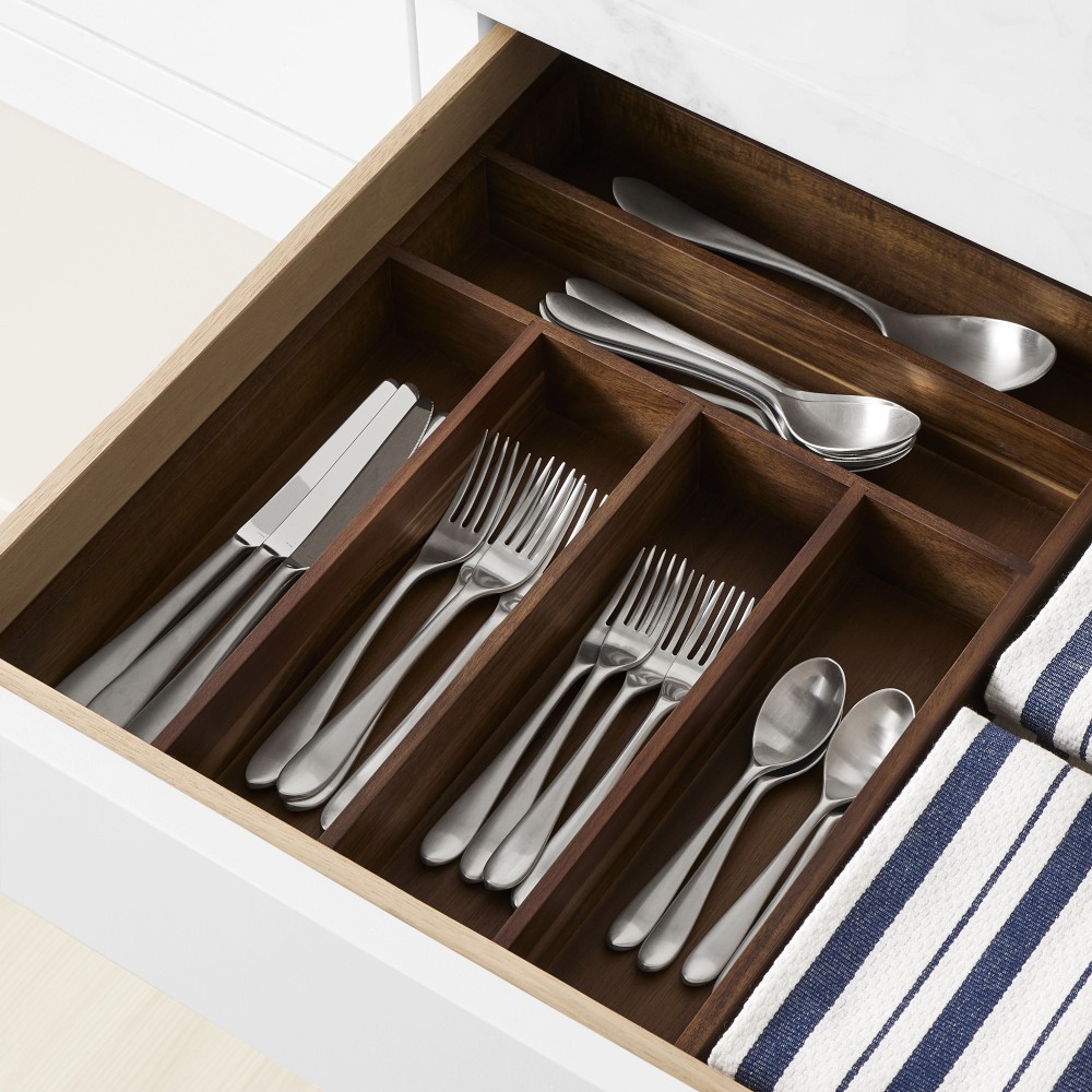 Hold Everything Flatware In-Drawer Organizer - Walnut Finish, Large
