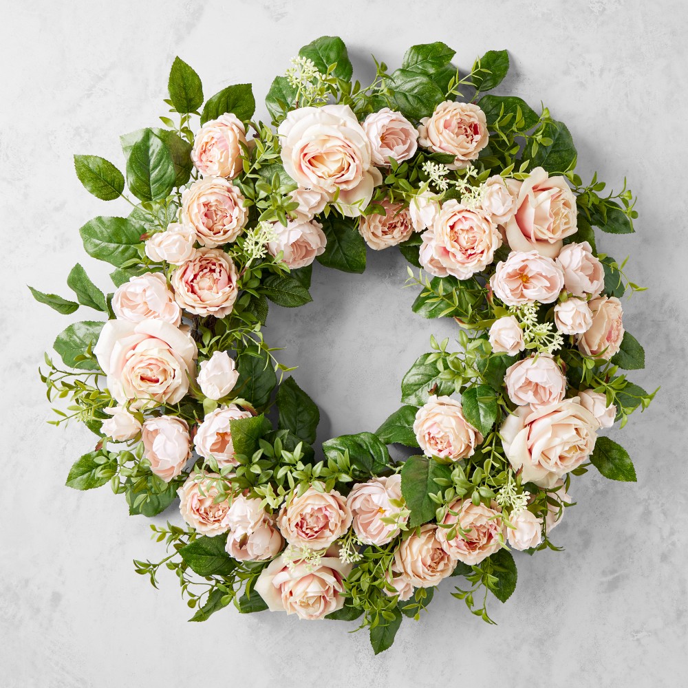 Famille Rose Pink Faux Wreath & Garland | Williams Sonoma