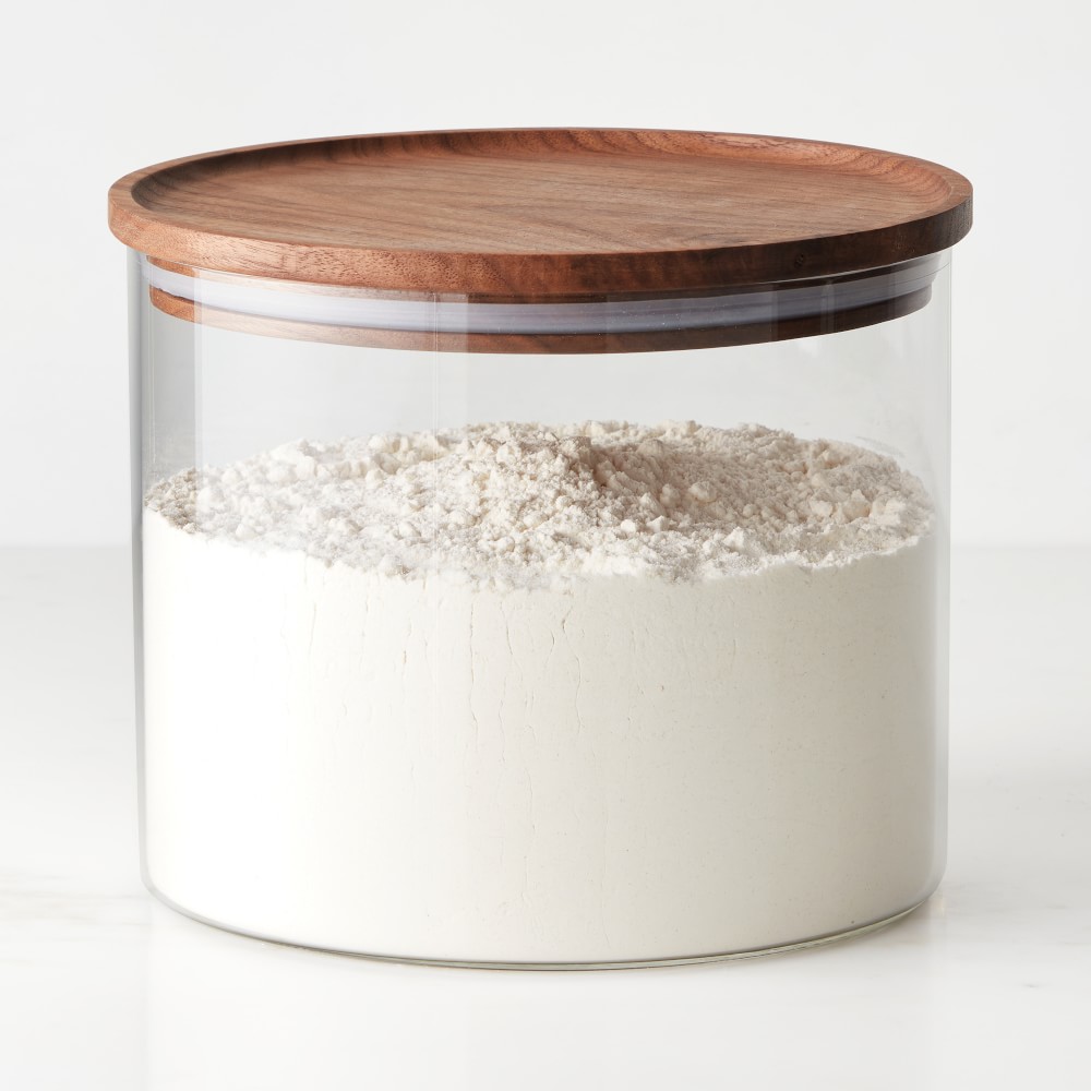 Hold Everything Stackable Glass Canister - Medium, Walnut Finish