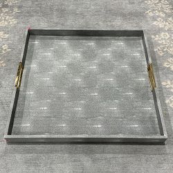 OPEN BOX:Faux Shagreen &amp; Brass Ottoman Tray, Square