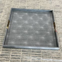 OPEN BOX:Faux Shagreen &amp; Brass Ottoman Tray, Square