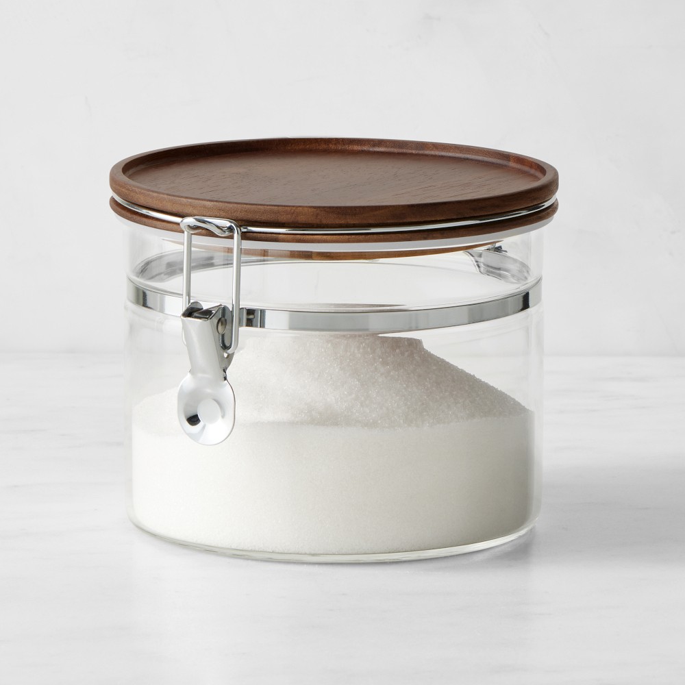 Hold Everything Stackable Glass Canister with Clamp - Walnut Finish, Medium