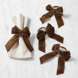 Velvet Bow Napkin Rings — Chocolate, Set of 4