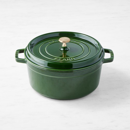 Staub Enameled Cast Iron Round Dutch Oven, 5.5-Qt., Basil with Brass Knob