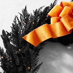 Pre-Lit Spooky Halloween Faux Wreath with Orange Velvet Bow, 28"
