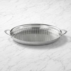 Hestan Provisions Stainless-Steel Oval Gratin Roaster with Rack, 17.5"