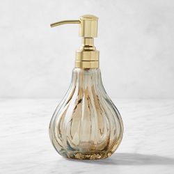 Figural Pumpkin Soap Dispenser, Amber Glass