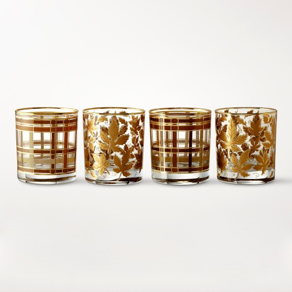 Vintage Fall Double Old-Fashioned Glasses, Set of 4