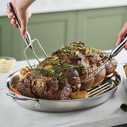 Hestan Provisions Stainless-Steel Oval Gratin Roaster with Rack, 17.5"