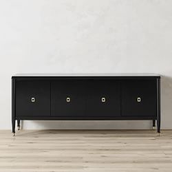 OPEN BOX: Lacourte Media Console, 66, Ebony, Wood, Antique Brass