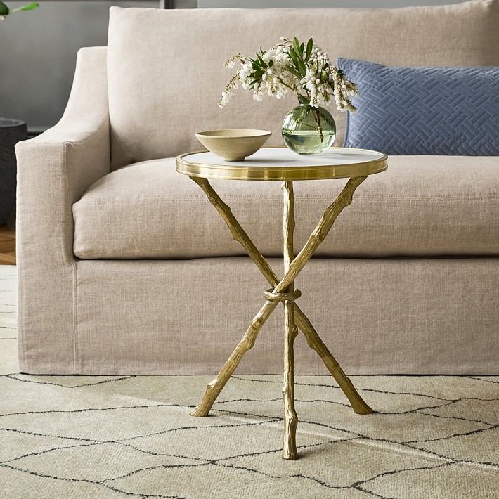 Faux Bois Accent Table with Marble Top | Side Table | Williams Sonoma