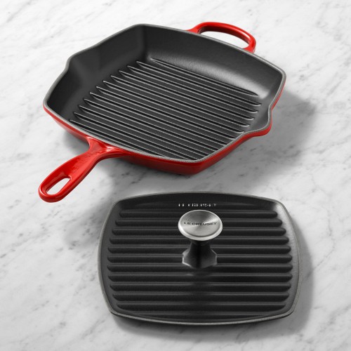 Le Creuset Signature Enameled Cast Iron Square Grill Pan & Press Set, 10
