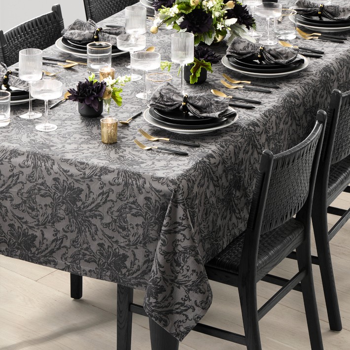 Damask Tablecloth, Charcoal Cotton | Williams Sonoma