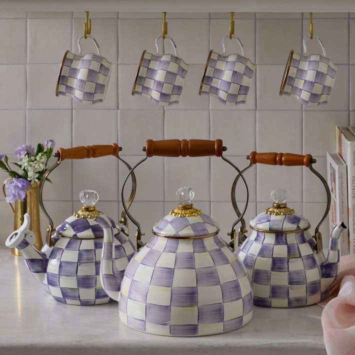 MacKenzie-Childs Violet Check Tea Kettle | Williams Sonoma