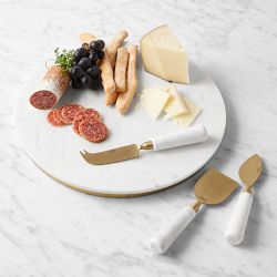 Marble and Brass Round Board with Cheese Knives