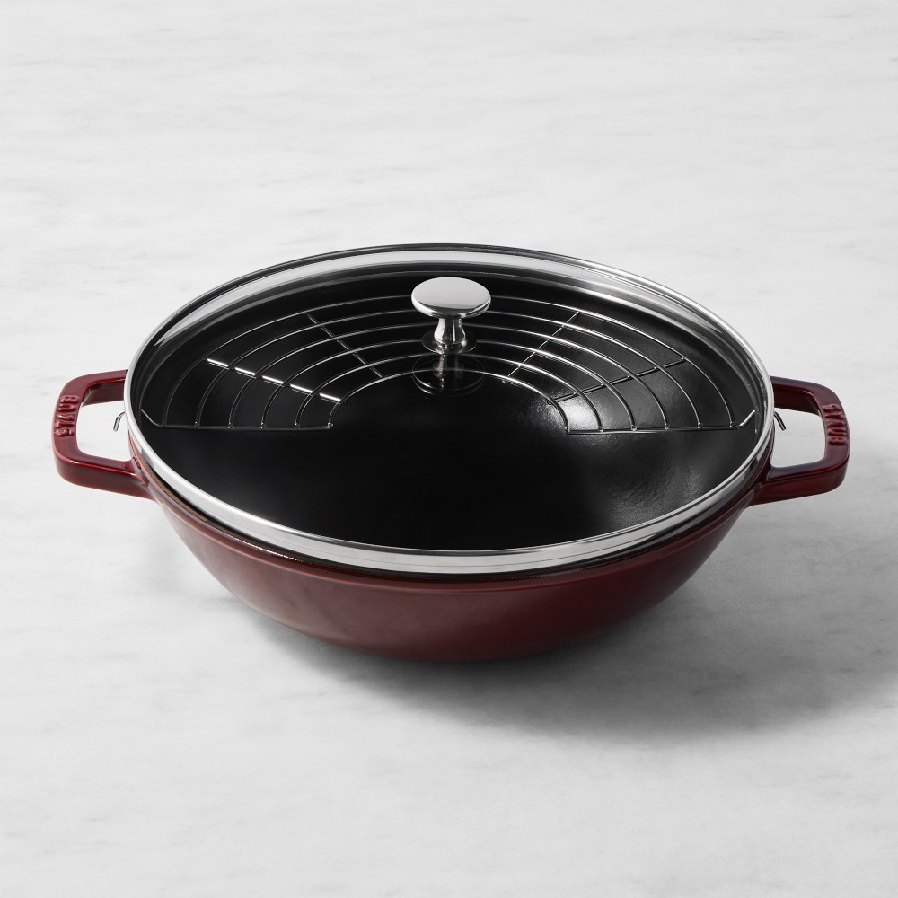 Staub Enameled Cast Iron Perfect Pan Wok, 12" - 4.5-Qt., Grenadine