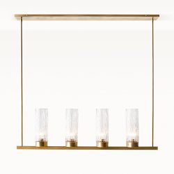 Hartford Linear Chandelier, Antique Brass, Textured Glass