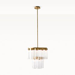 Hartford Round Chandelier, Antique Brass, Textured Glass